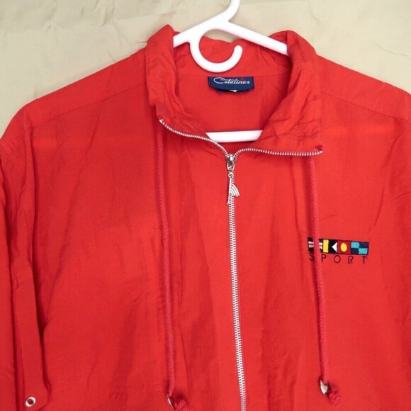 Vintage 80s Catalina Windbreaker Jacket Full Zip Red Nautical Women's Size XL - Picture 2 of 14